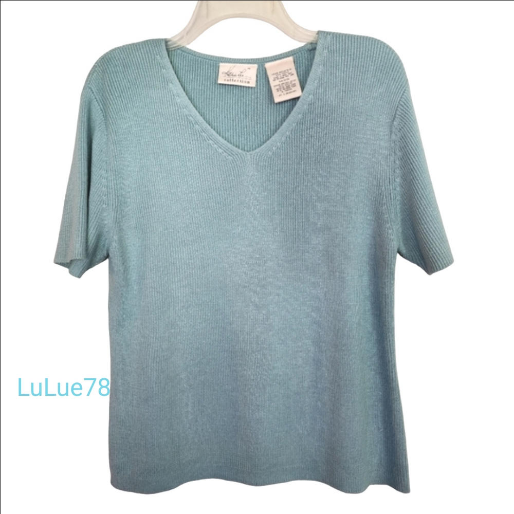 Kathie Lee Collection Teal Short Sleeve Knit Sweater Top